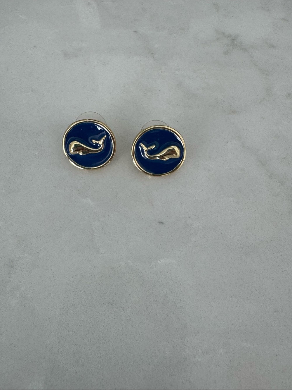 Fornash Gold Whale Motif Navy Enamel Stud Earrings